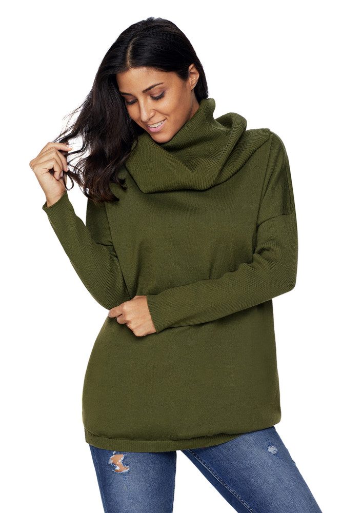 Green Cozy Cowl Neck Long Sleeve Sweater