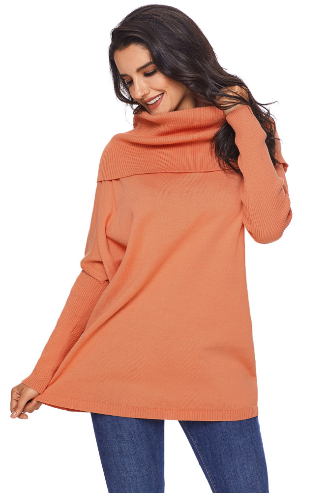 Orange Cozy Cowl Neck Long Sleeve Sweater