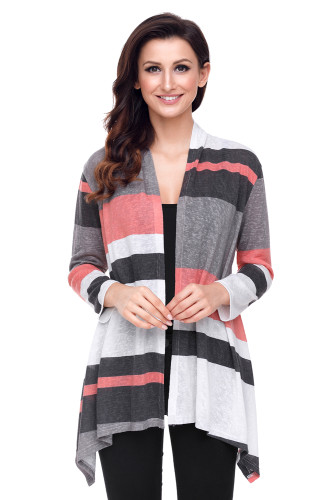 Mauve and Taupe Shawl Neck Colorblock Long Sleeve Cardigan