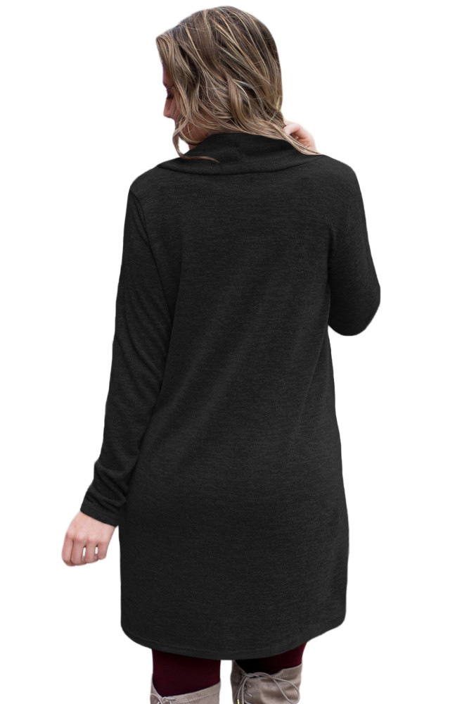 Black Drawstring Cowl Neck Sweatshirt Dress