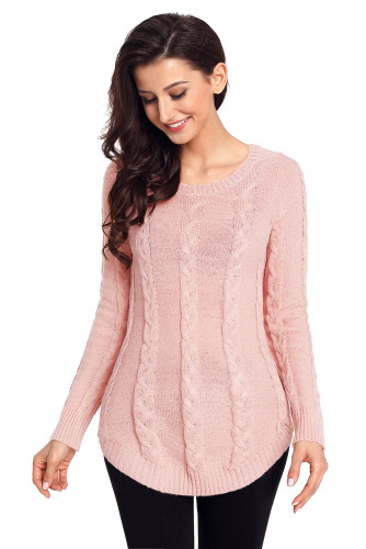 Pink Cable Knit Fall Winter Sweater
