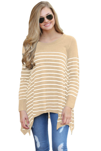 Khaki Striped Knit Pullover Sweater Top