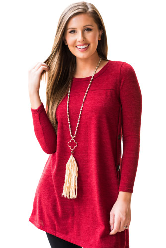 Red Button Side Long Sleeve Swingy Tunic