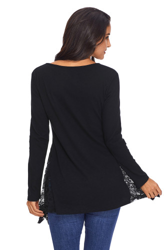 Graceful Lace Inset Side Black Womens Top