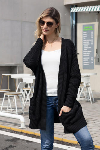 Black Knit Texture Long Cardigan