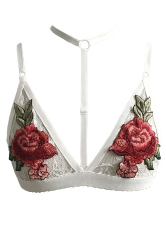 White Floral Embroidery Choker Bralette