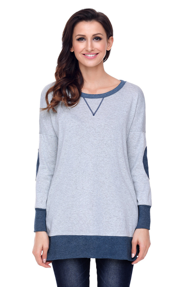 Grey Side Pocket Elbow Patch Colorblock Tunic