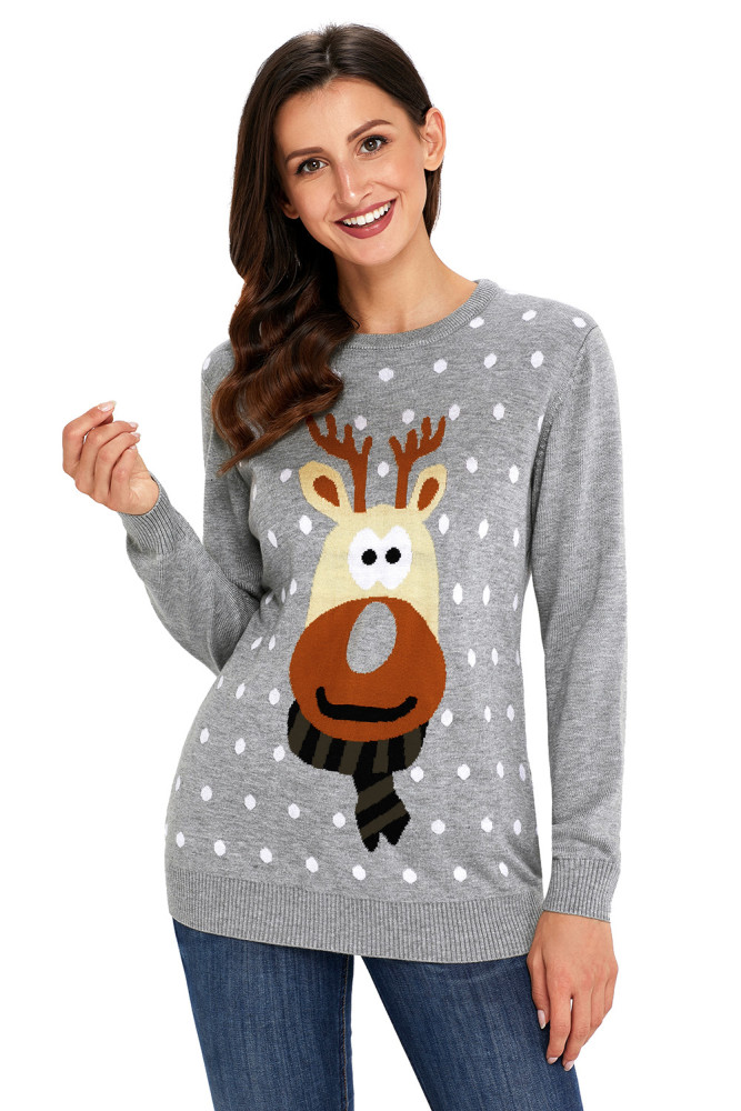 Grey Christmas Reindeer Sweater