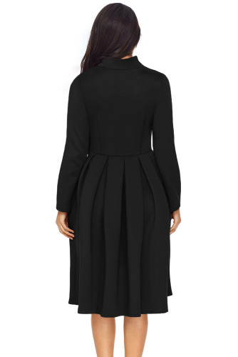 Black Pocket Style High Neck Skater Dress