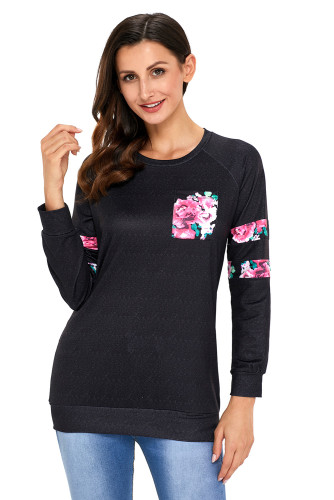 Floral Patch Accent Black Sweatshirt