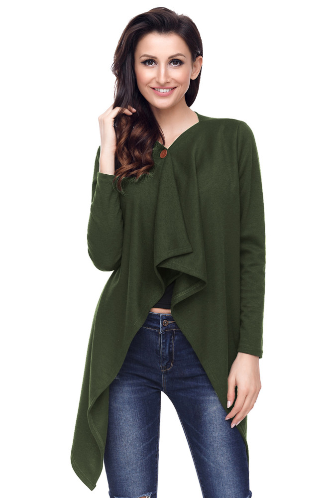Army Green Elbow Patch Women Cardigan