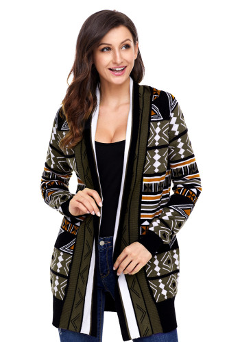 Army Green Aztec Print Cardigan