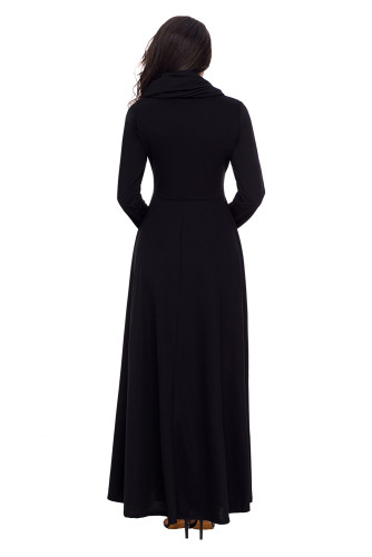 Black Cow Neck Long Sleeve Maxi Dress