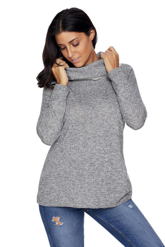 Gray Raw Edge Cowl Neck Pullover Sweatshirt