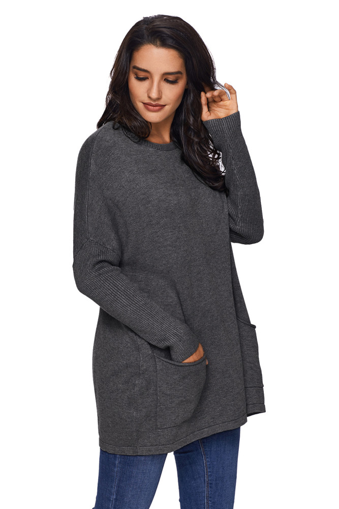 Charcoal Oversize Fit Pocket Sweater Tunic