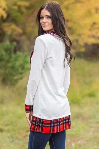 White Autumn Wind Plaid Cowl Neck Tunic