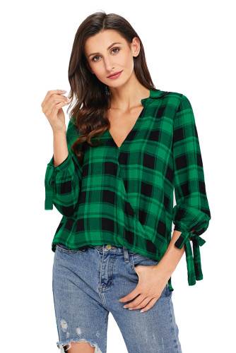 Green Black Plaid Drape Top