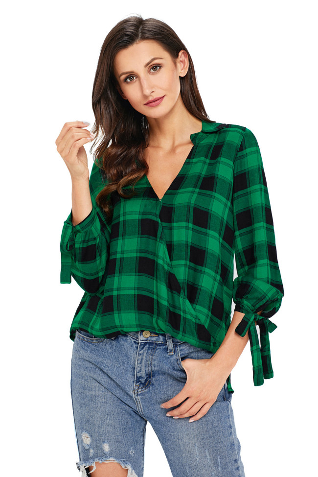 Green Black Plaid Drape Top