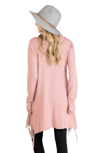 Pink Cowl Neck Fringe Tunic
