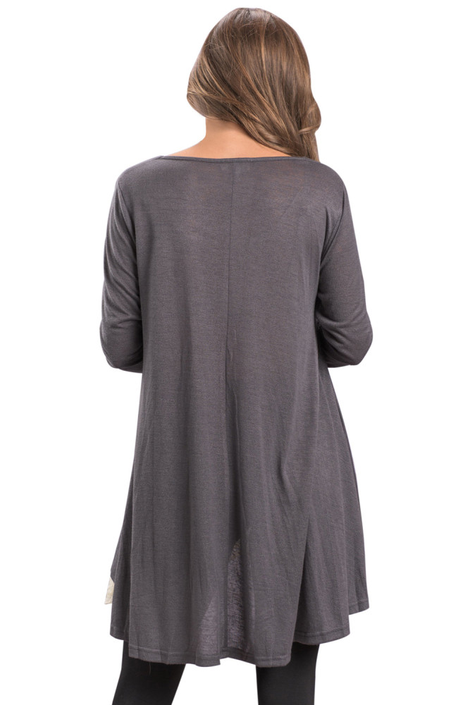 Charcoal Swingy Layered Long Sleeve Tunic