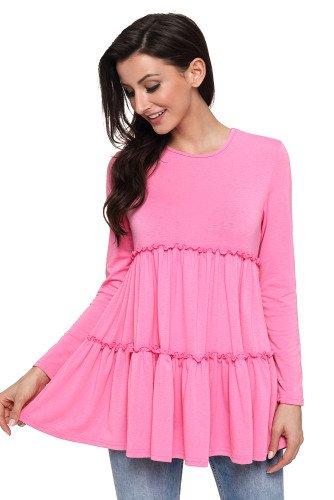 Pink Long Sleeve Layered Babydoll Tunic