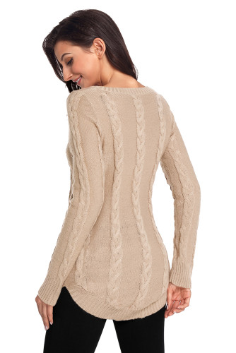 Khaki Cable Knit Fall Winter Sweater