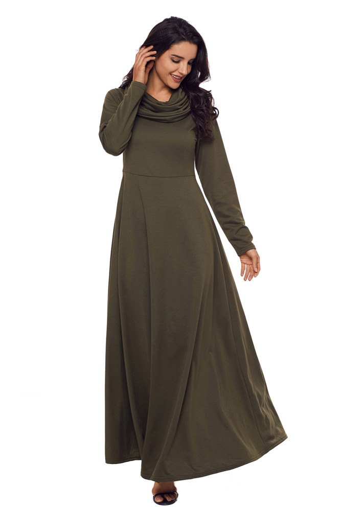 Olive Cow Neck Long Sleeve Maxi Dress