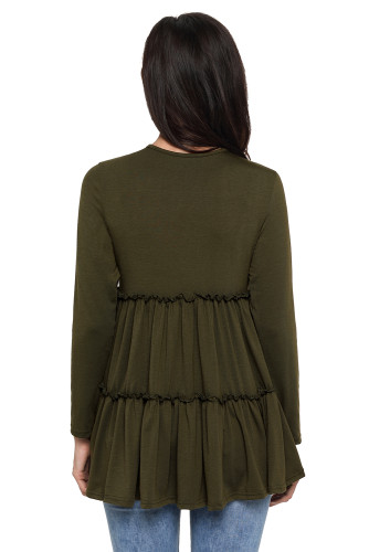 Army Green Long Sleeve Layered Babydoll Tunic