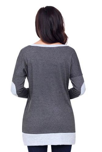 Charcoal Side Pocket Elbow Patch Colorblock Tunic