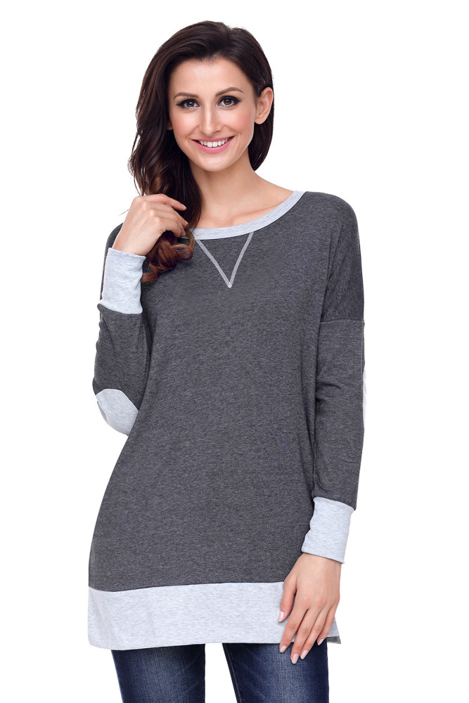 Charcoal Side Pocket Elbow Patch Colorblock Tunic