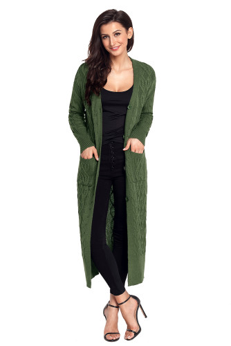 Army Green Cable Knit Long Cardigan