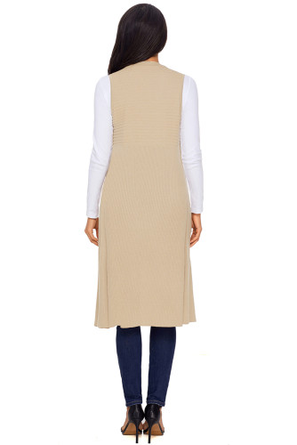 Khaki Pocket Long Cardigan Vest