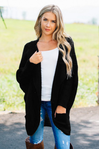 Black Dolman Sleeve Knit Cardigan with Pocket