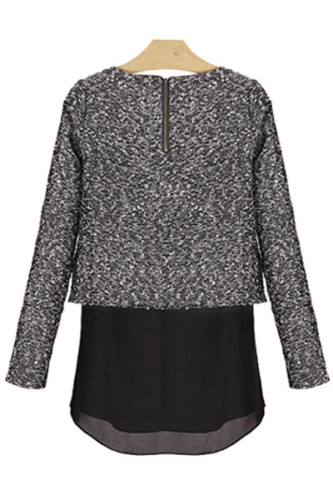 Heather Grey Sweatshirt with Black Chiffon Hem