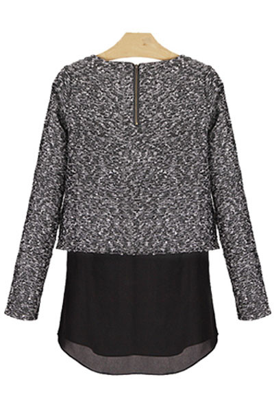 Heather Grey Sweatshirt with Black Chiffon Hem