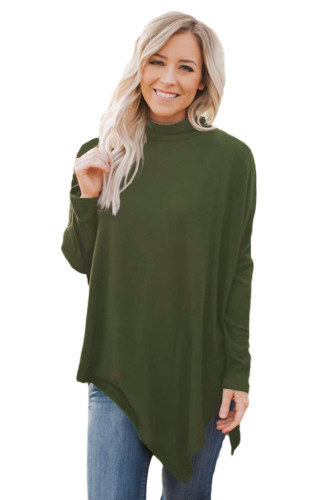 Olive Soft Faux Poncho High Neck Sweater