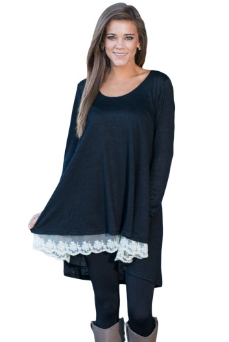 Black Swingy Lace Layered Long Sleeve Tunic