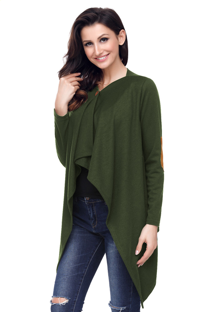 Army Green Elbow Patch Women Cardigan