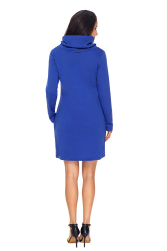 Blue Drawstring Cowl Neck Sweatshirt Dress