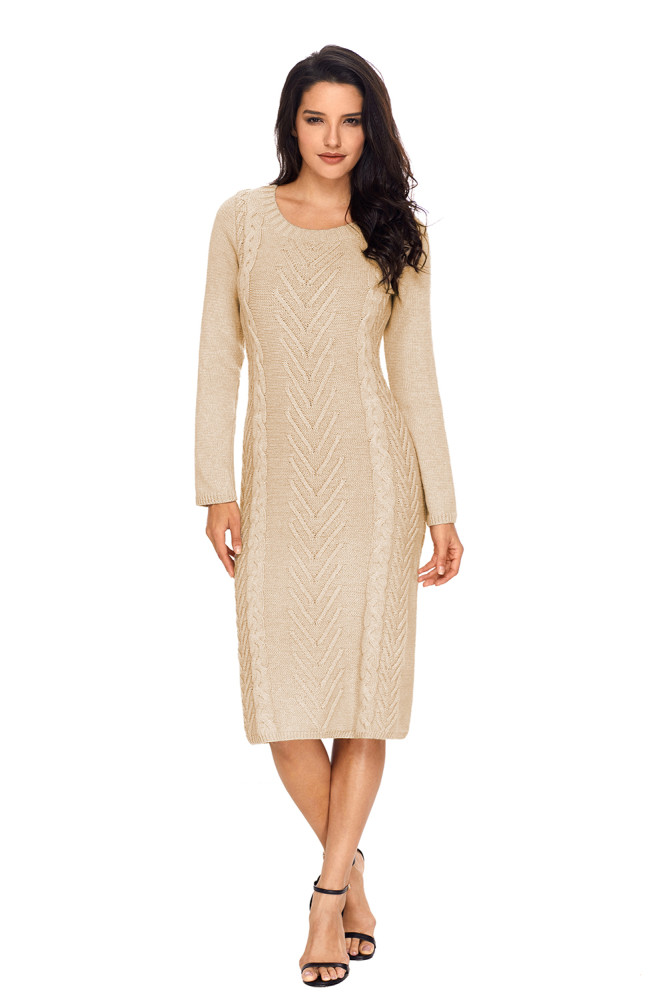 Khaki Womens Hand Knitted Sweater Dress