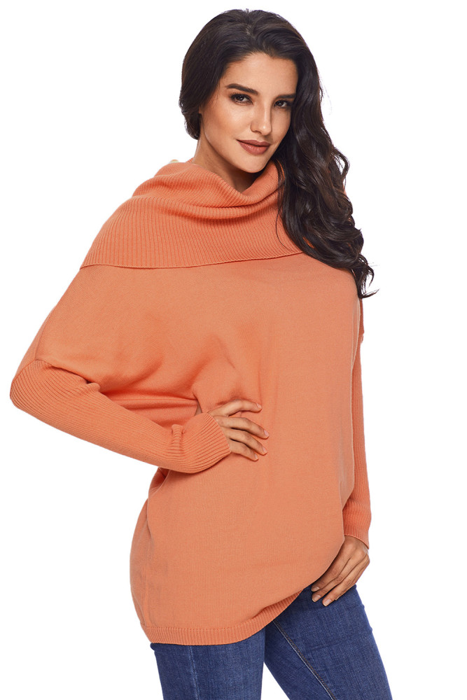 Orange Cozy Cowl Neck Long Sleeve Sweater