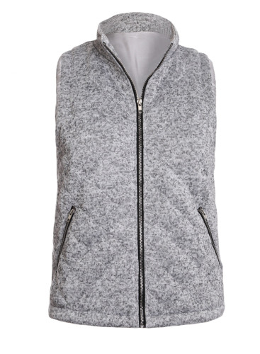 Gray Zipped Quilted Vest with Pockets