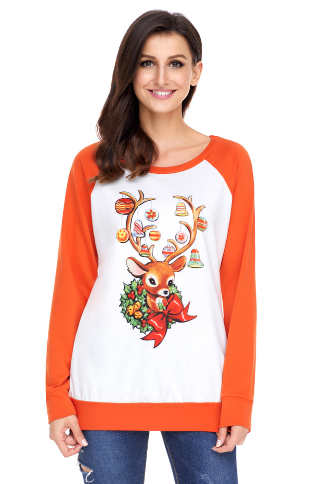 Christmas Reindeer Orange Long Sleeve Shirt