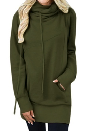 Olive Funnel Neck Long Sleeve Pocket Hoodie