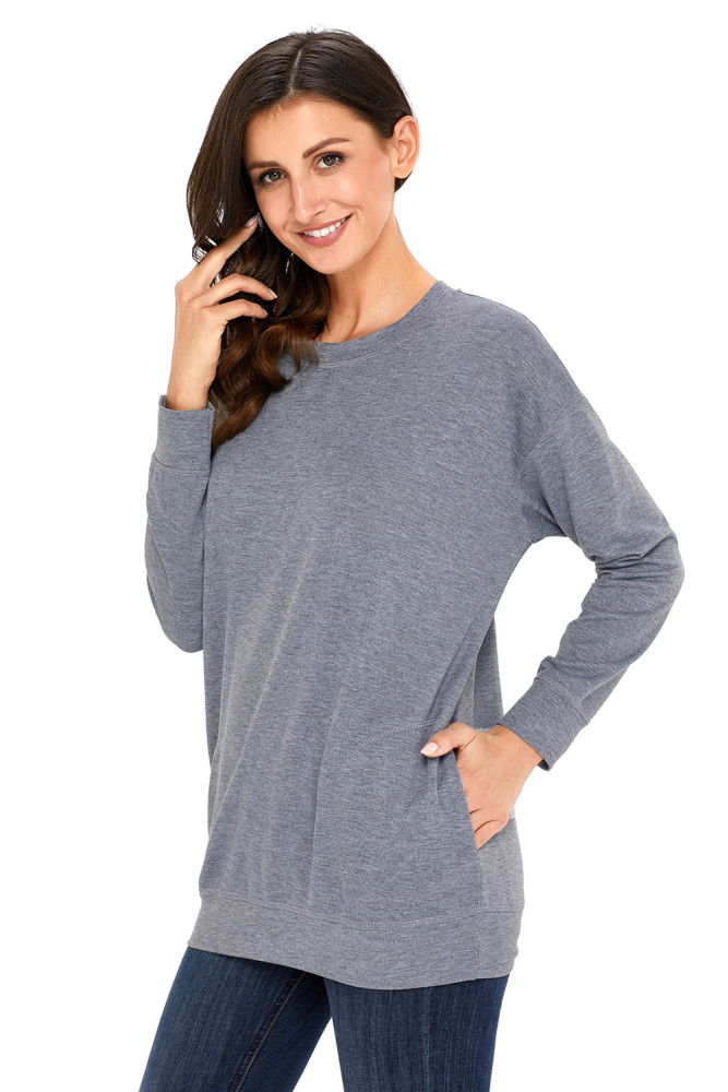 Grey Casual Pocket Style Long Sleeve Sweatshirt