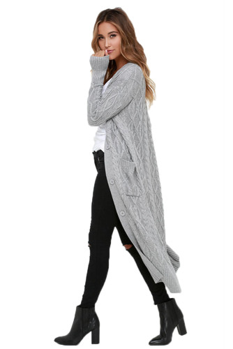 Grey Cable Knit Long Cardigan
