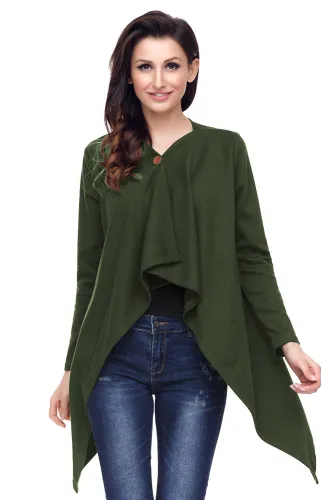 Army Green Elbow Patch Women Cardigan