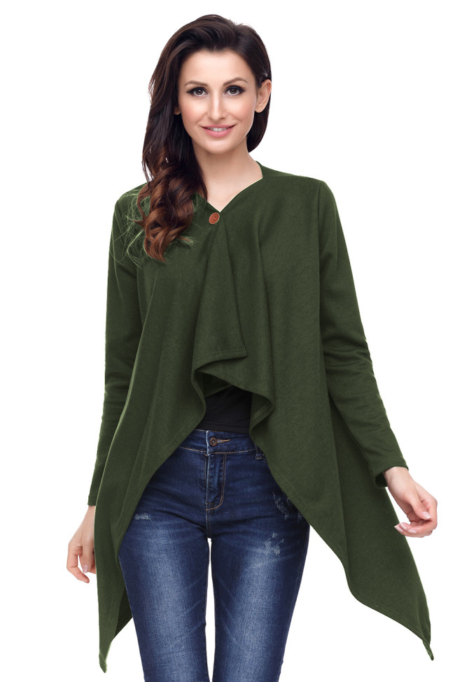 Army Green Elbow Patch Women Cardigan
