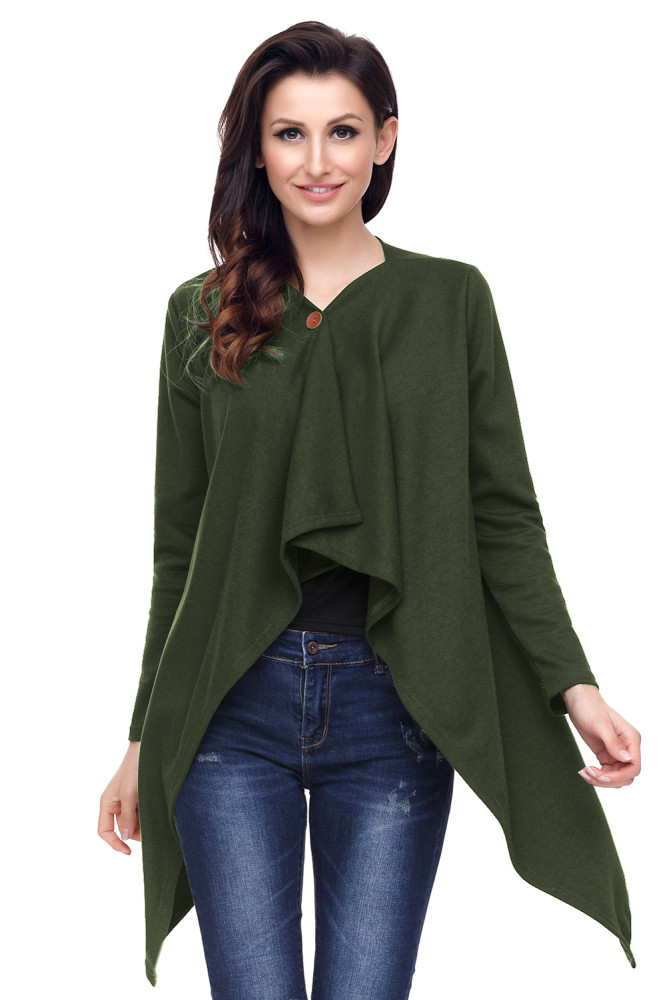 Army Green Elbow Patch Women Cardigan
