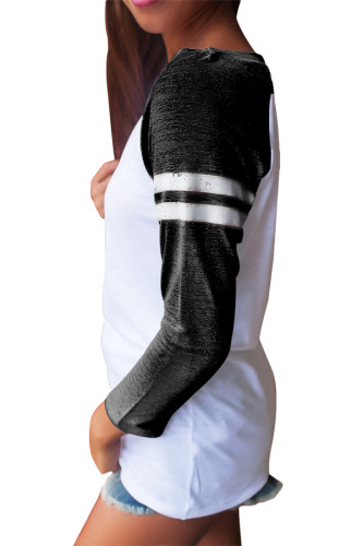 Versity Stripe Black Raglan Sleeve Baseball Top